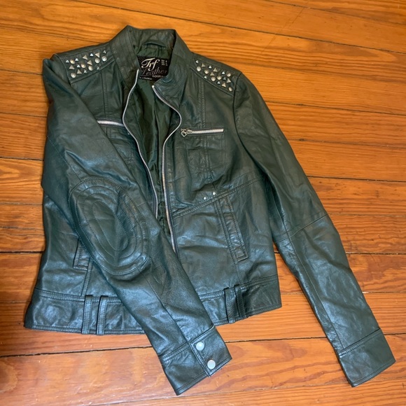 Zara Jackets & Blazers - TRF (Zara) Genuine Leather Dark Green Jacket